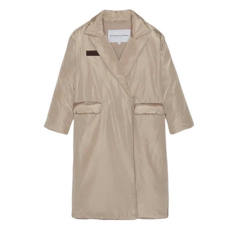 Brandon Blackwood Puffer Coat Womens S Beige Longline Notched Lapel Insulated